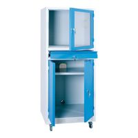 Industrie-PC-Schrank mit transparenter Monitortür und Tastaturfach GRAU/BLAU