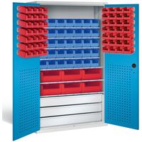 C+P Werkzeugschrank | Materialschrank | Magazinschrank mit Sichtlagerkästen und 3 Schubladen Modell 2 | 195x110x53,5 cm (HxBxT) | große Farbauswahl