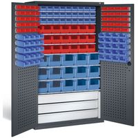 C+P Werkzeugschrank | Materialschrank | Magazinschrank mit Sichtlagerkästen und 3 Schubladen Modell 3 | 195x110x53,5 cm (HxBxT) | große Farbauswahl