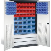 C+P Werkzeugschrank | Materialschrank | Magazinschrank mit Sichtlagerkästen und 3 Schubladen Modell 1 | 195x110x53,5 cm (HxBxT) | große Farbauswahl